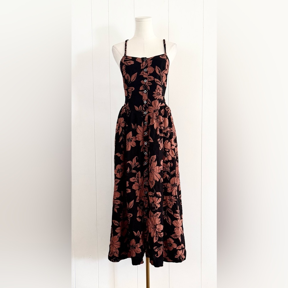 Free People Perfect Linen Sundress in Dark Combo Floral Size Large - Picture 6 of 11